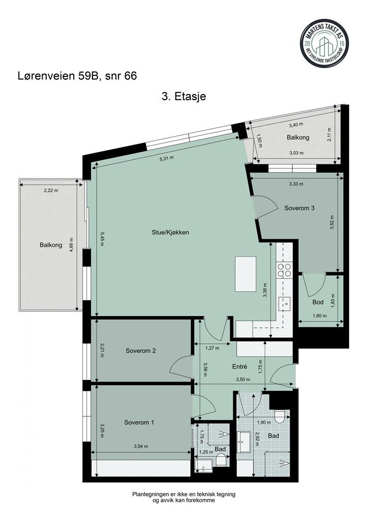 Lørenveien 59B - 3. etasje - målsatt planskisse