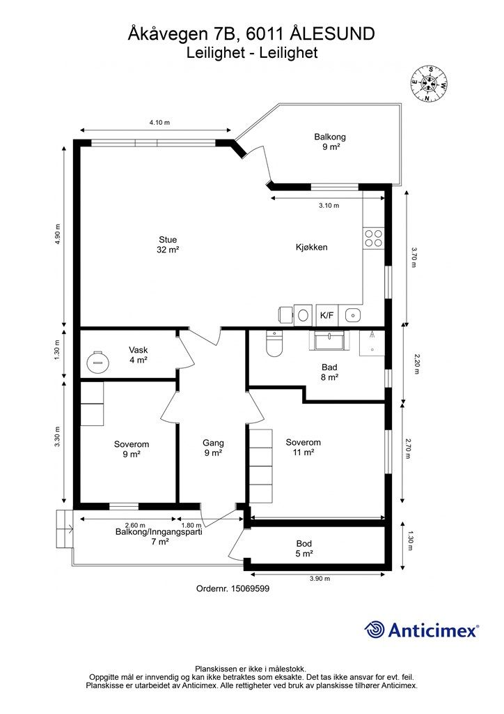 Målsatt plantegning 2. etasje