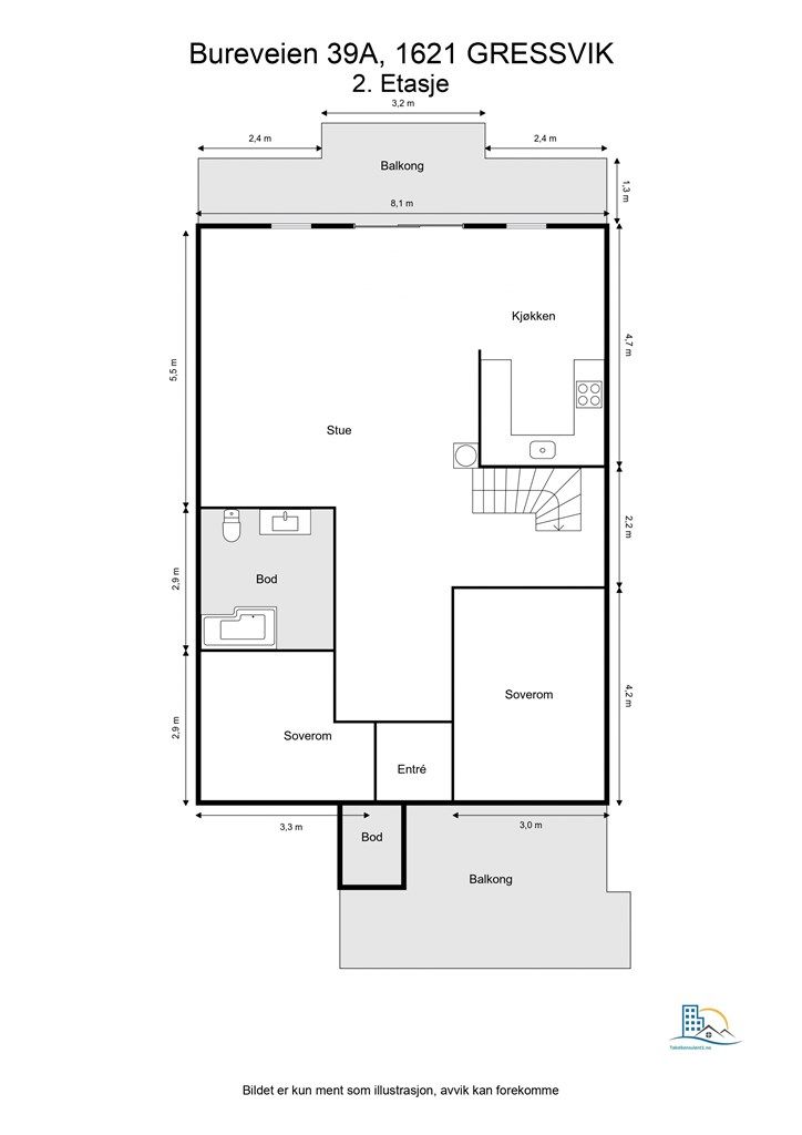 Veiledende skisse av leilighetens hovedetasje.