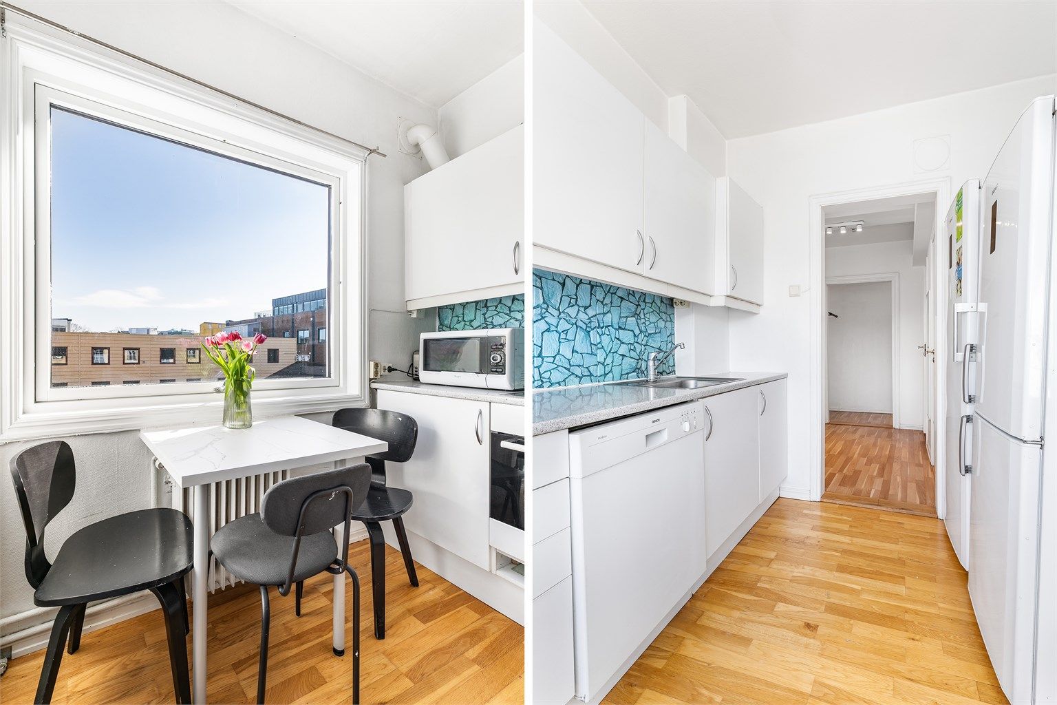 Gjennom kjøkkenvinduet titter solen inn tidlig på dagen.