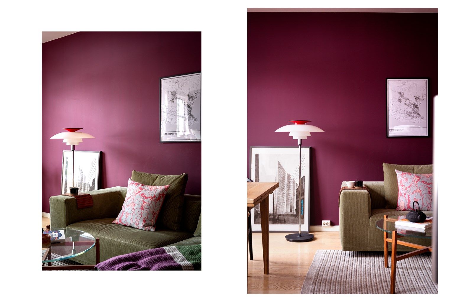 Overflatene i stue og kjøkken ble malt med en særpreget kalkmaling i 2024.