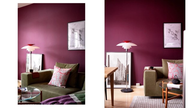 Overflatene i stue og kjøkken ble malt med en særpreget kalkmaling i 2024.