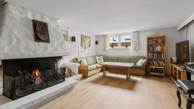 I kjelleren finner du en hyggelig kjellerstue med plass for sofagruppe, TV-seksjon og annet passende møblement. Her finner du også en koselig peis som gir både varme og hygge