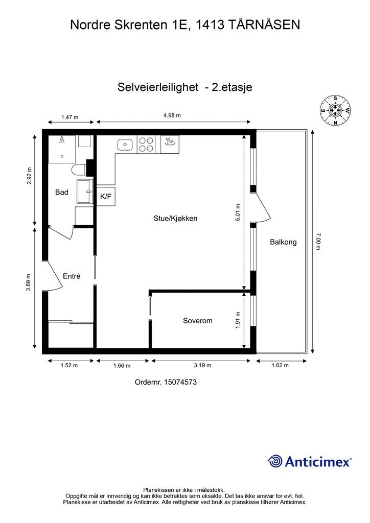 Plantegning - forøvrig er alkove-løsningen i området ved entré/stue/soverom