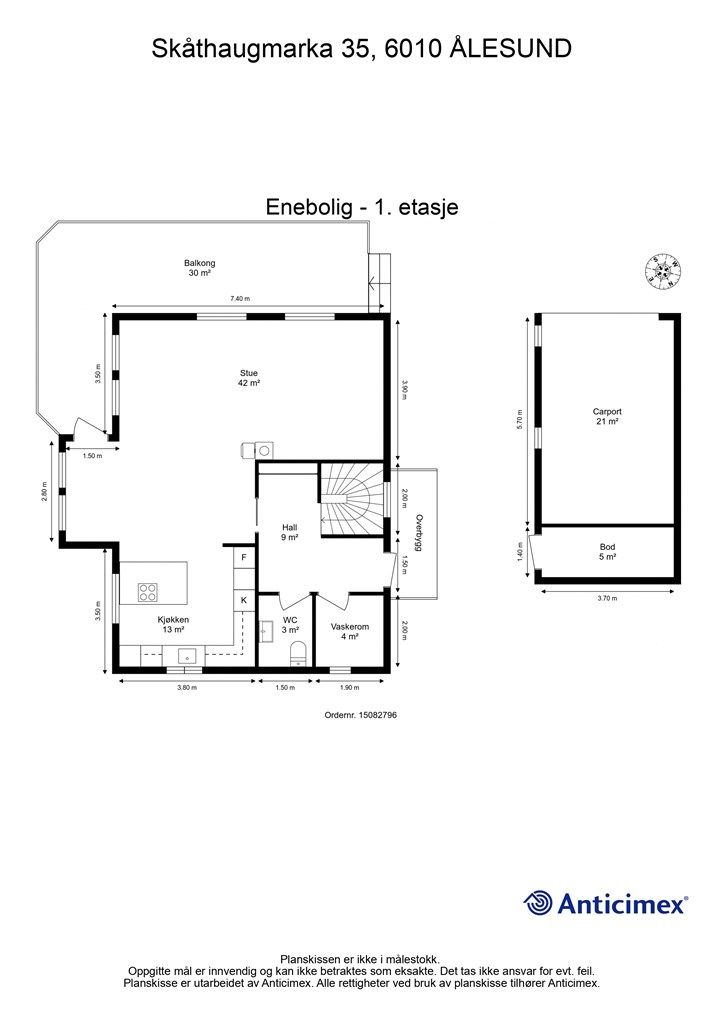 Målsatt plantegning hovedetasjen