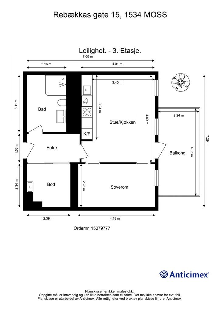 Leiligheten disponerer også bod på fellesareal i kjelleren.