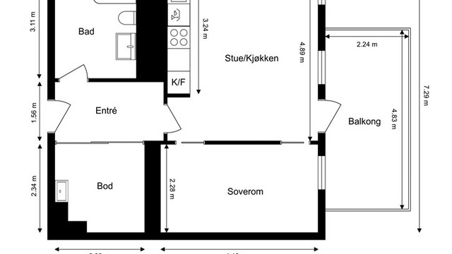 Leiligheten disponerer også bod på fellesareal i kjelleren.