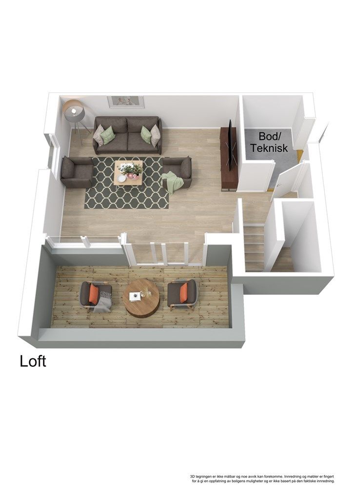 Plantegning 3D - loftsetasje