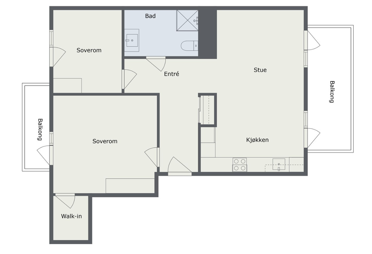 Veiledende planskisse. Leiligheten disponerer i tillegg bod på ca. 5 kvm. i første etasje av bygg 9C, tilgjengelig direkte fra 9D.