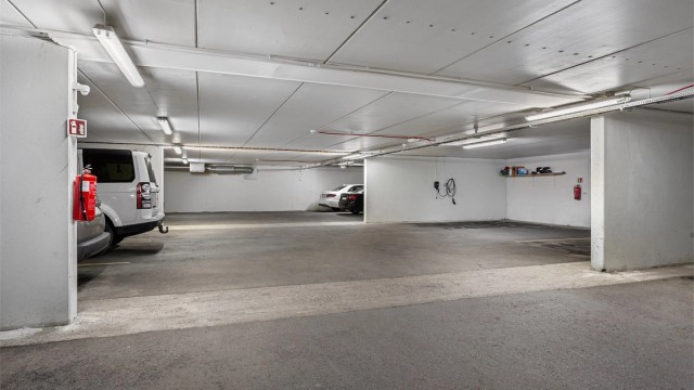 Bruksrett på en garasjeplass og en disponibel (unummerert) utvendig parkeringsplass.