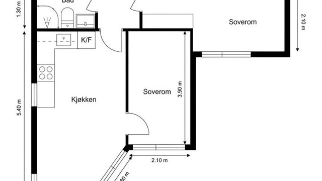 Alternativ planløsning med 2 soverom