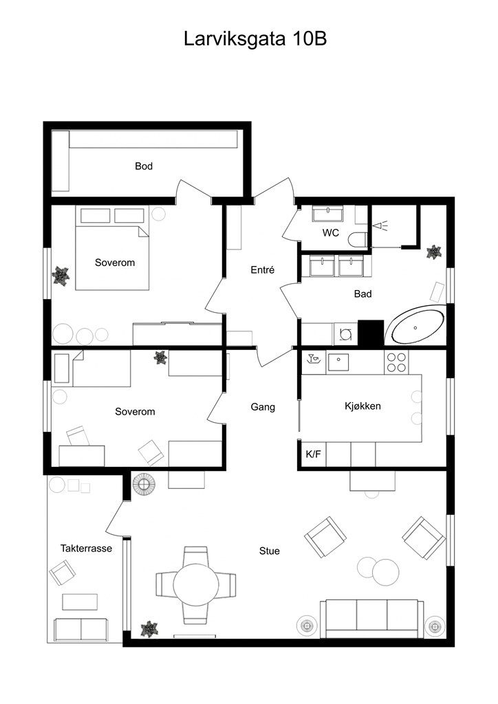 Møblert plantegning.