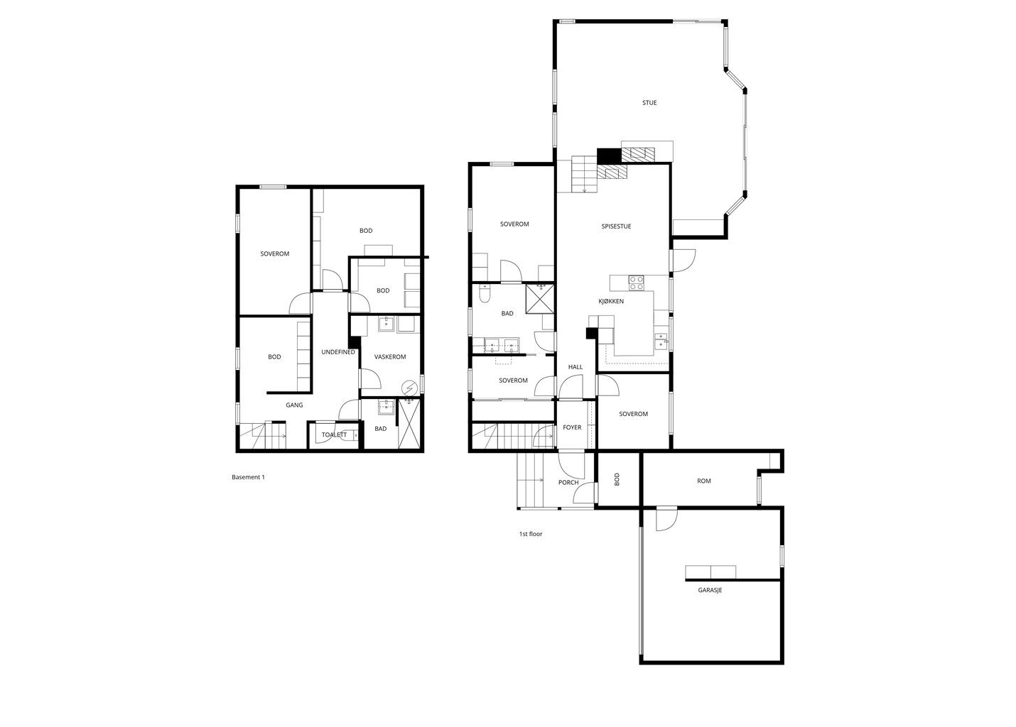 Plantegning - 1. etasje og kjeller