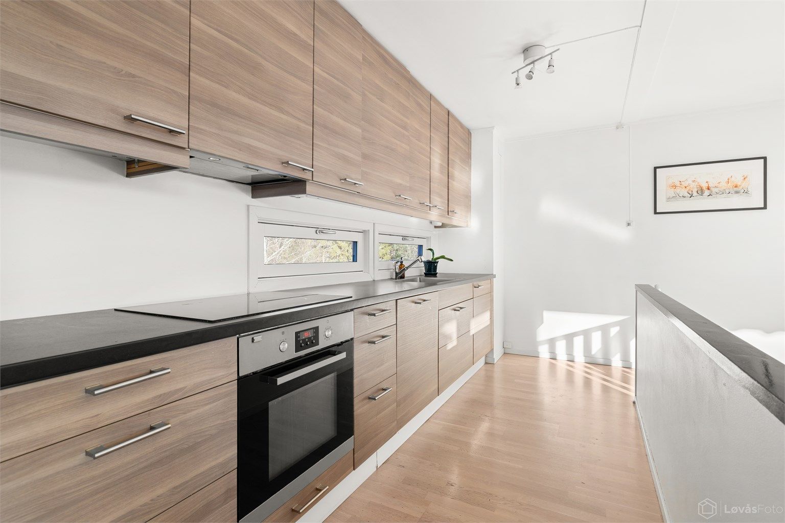 Integrerte hvitevarer inkluderer stekeovn og induksjonstopp.