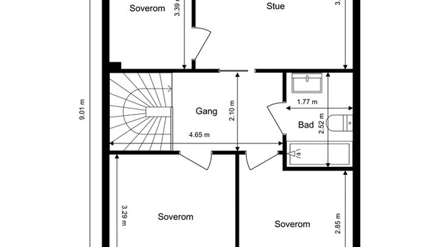 Andre etasje inneholder en ekstra stue, tre soverom og bad.