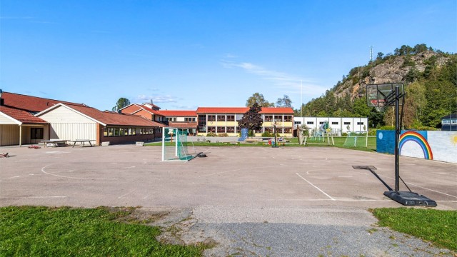 Hedrum barneskole ligger kun 250 meter unna leiligheten (i luft linje).