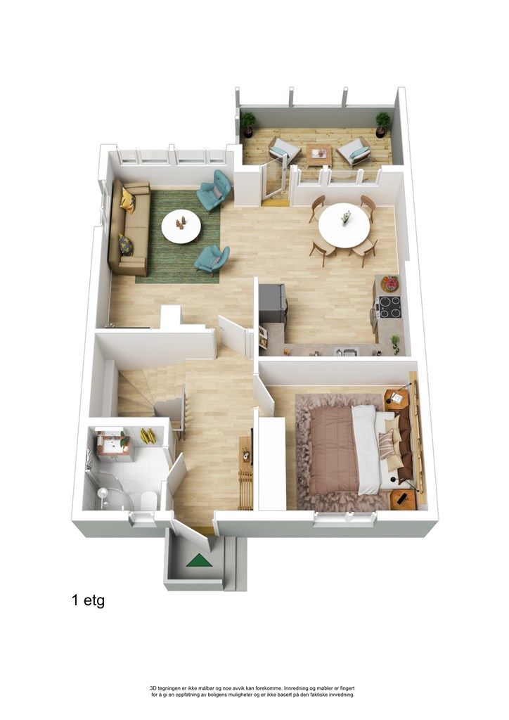 Plantegning 3D - hovedetasje