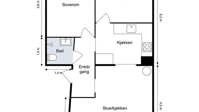 Alternativ planløsning med to soverom - Ca. halvparten av de andre naboene i oppgangen har gjort tilsvarende endring