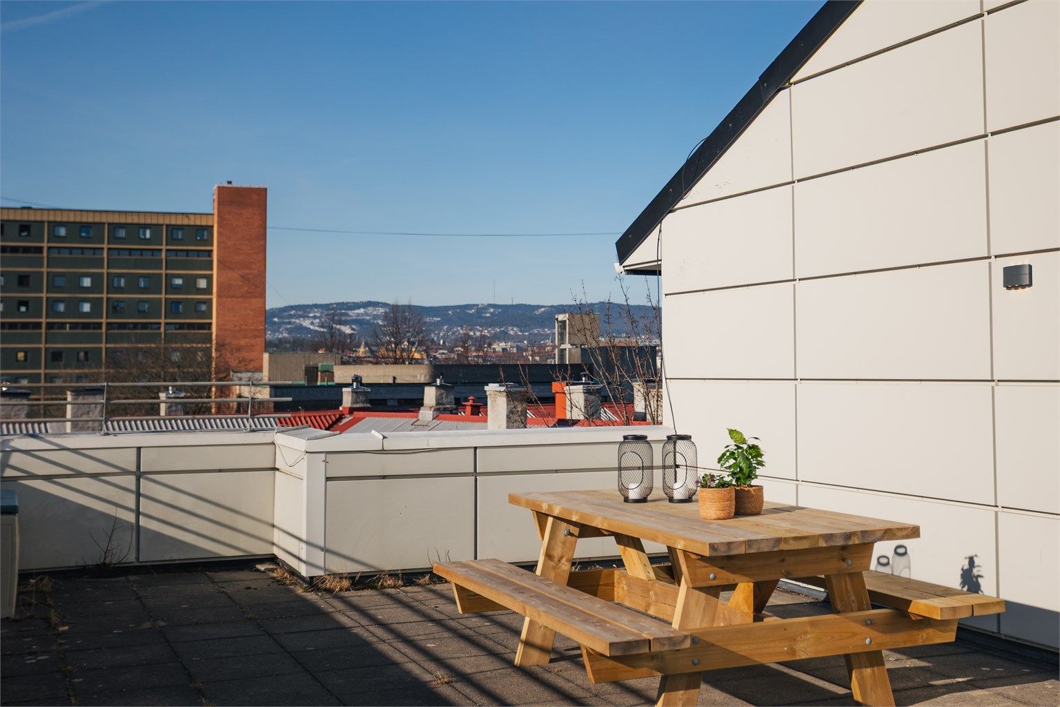 Sameiet har en stor, felles takterrasse med flott utsikt over Oslo