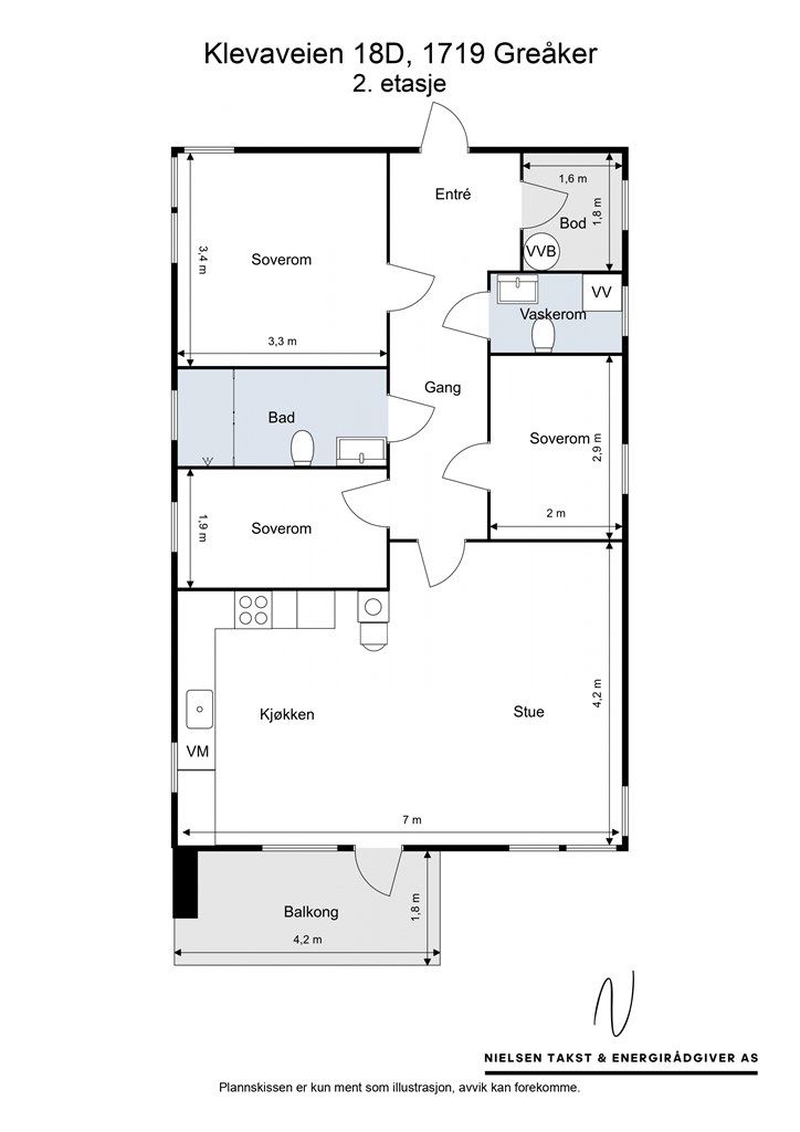 Planskisse Klevaveien 18D, 2.etasje