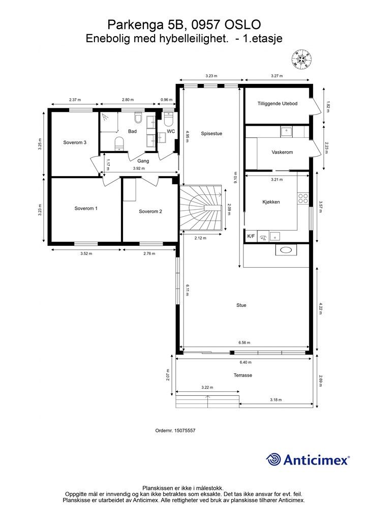 Plantegning- enebolig med hybelleilighet - 1 etasje