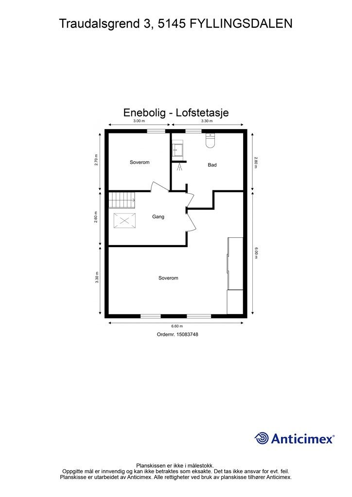 Loftsetasjen inneholder to soverom og et bad