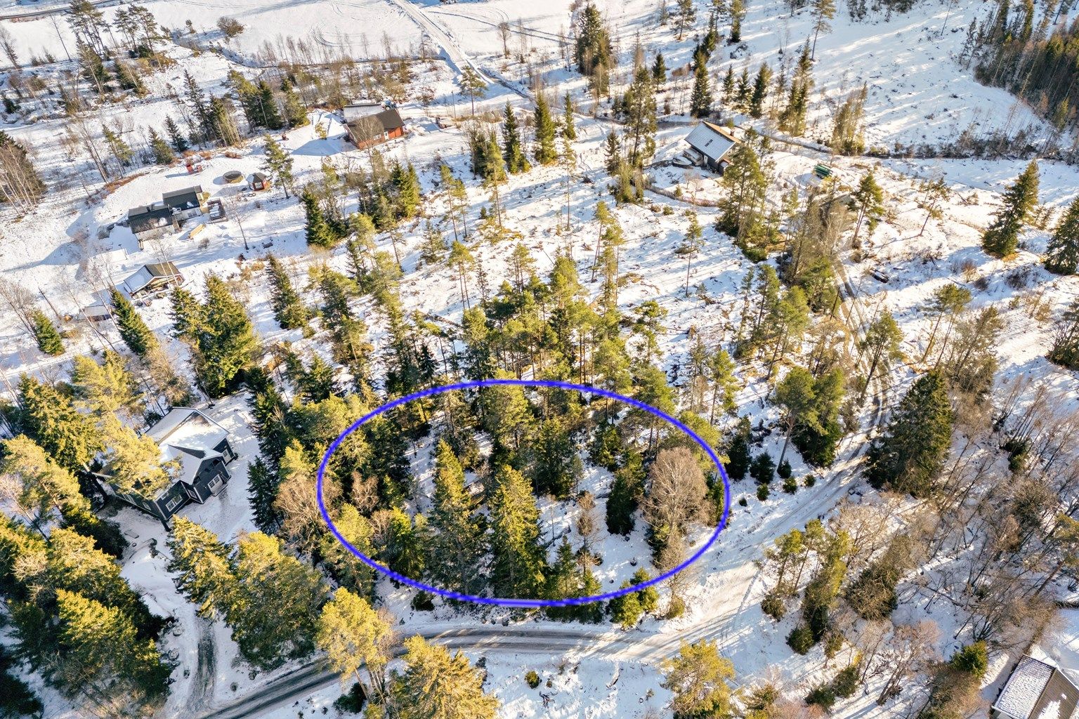 Fritidseiendom avsatt til boligbebyggelse - Blå ring er kun for å vise omtrentlig, se kart for tomtegrense