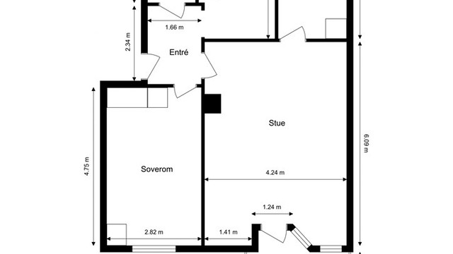 Arealeffektiv planløsning med to soverom og separat kjøkken. Leiligheten disponerer tre boder.