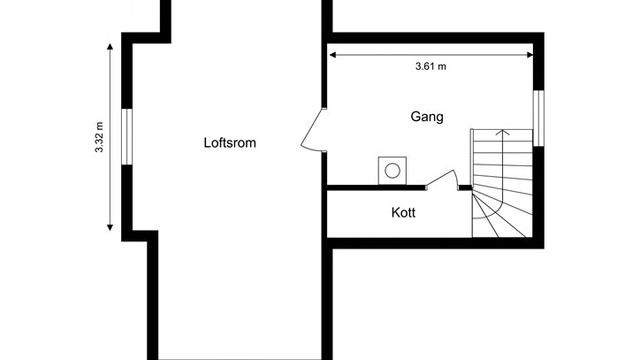 Loft:
Loftsetasjen består av gang og et innredet loftsrom.