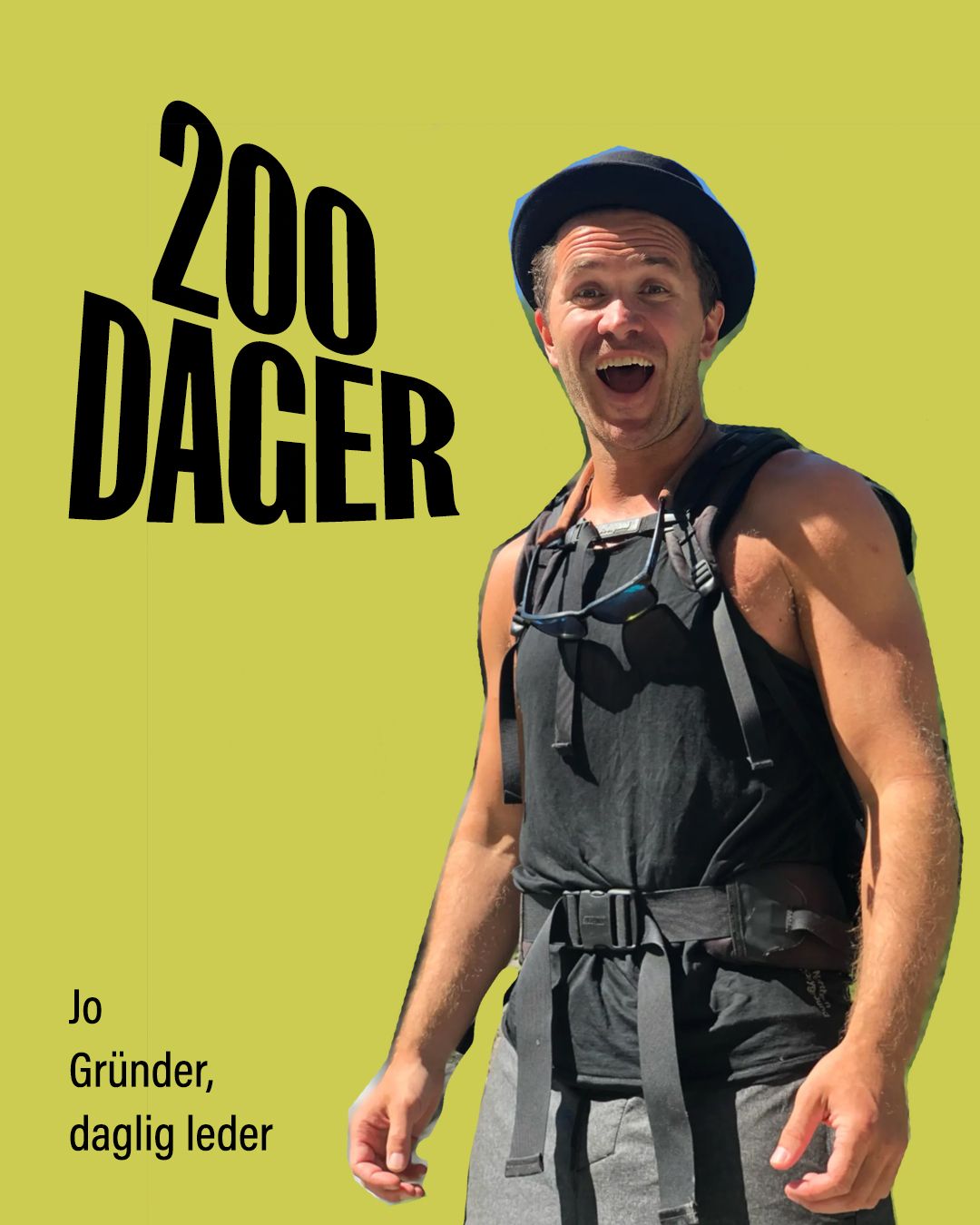 Photo of Jo in a black tank top, with text reading '200 days.