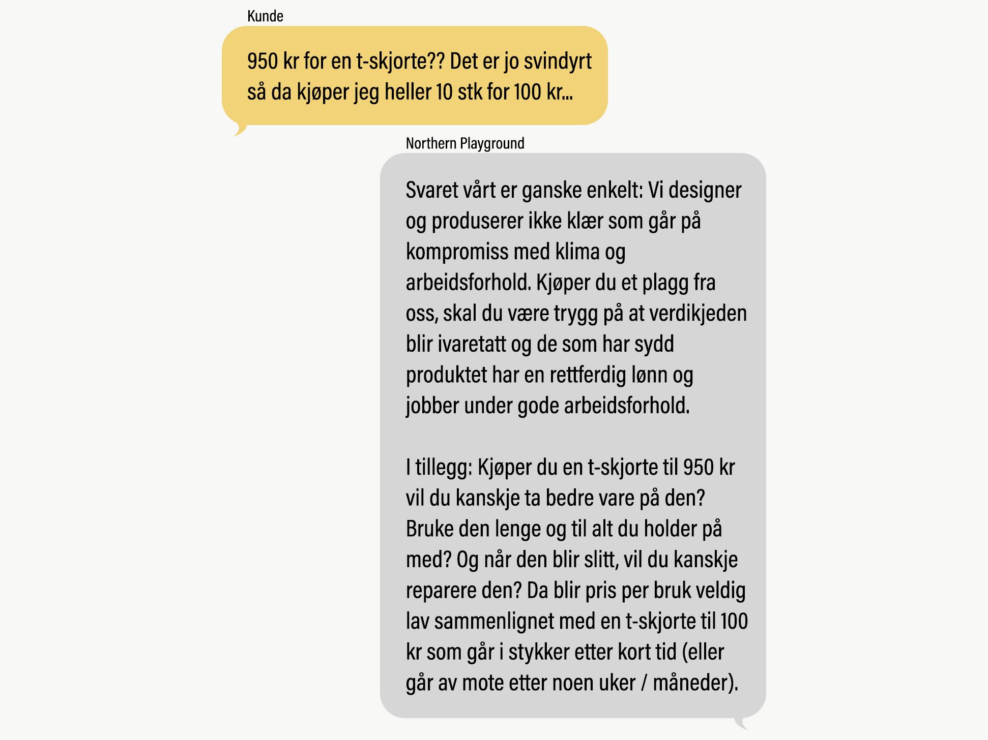 kunde syns det var dyrt for en t-skjorte