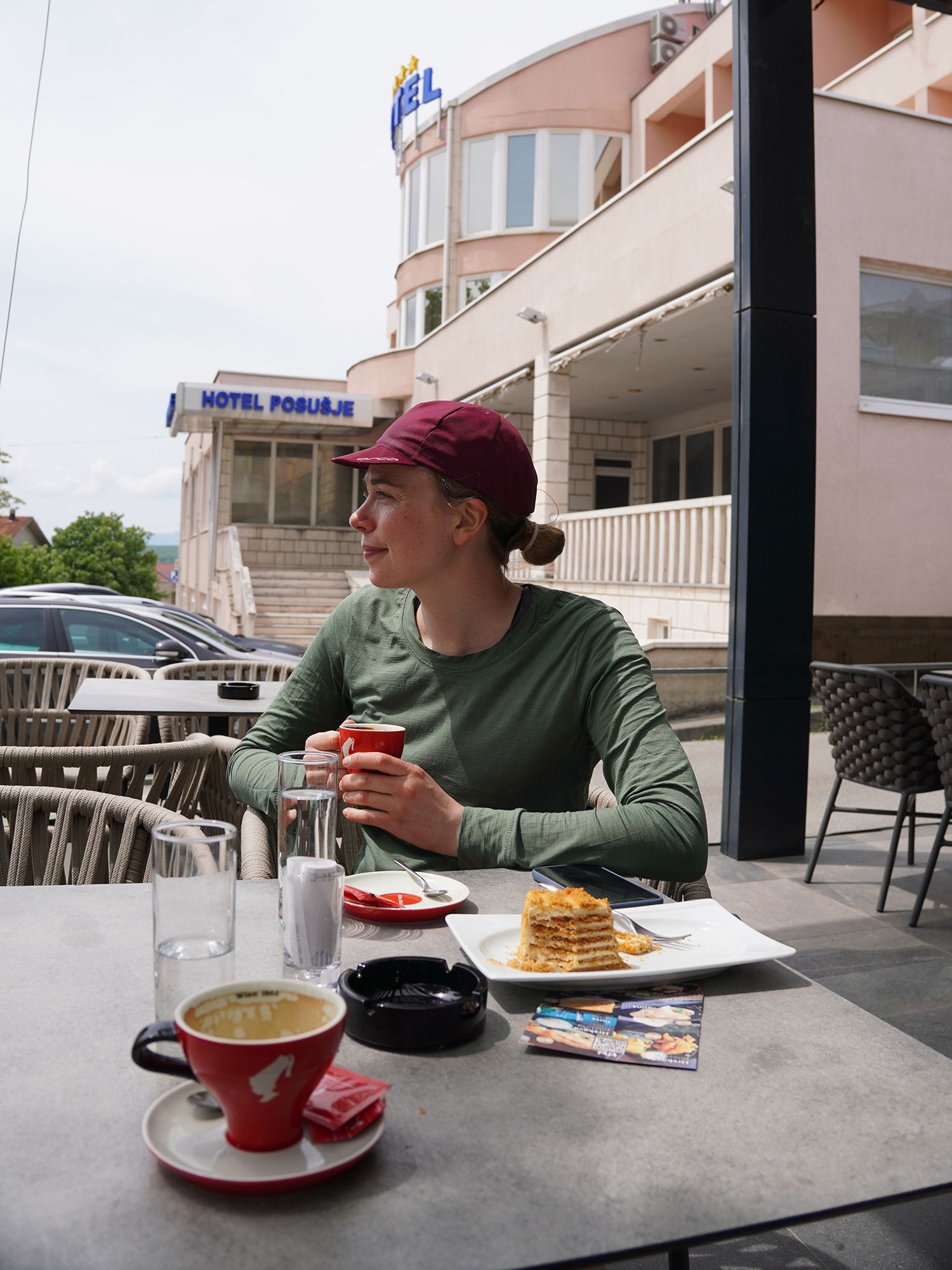 Lene having a snack break during a long day of cycling