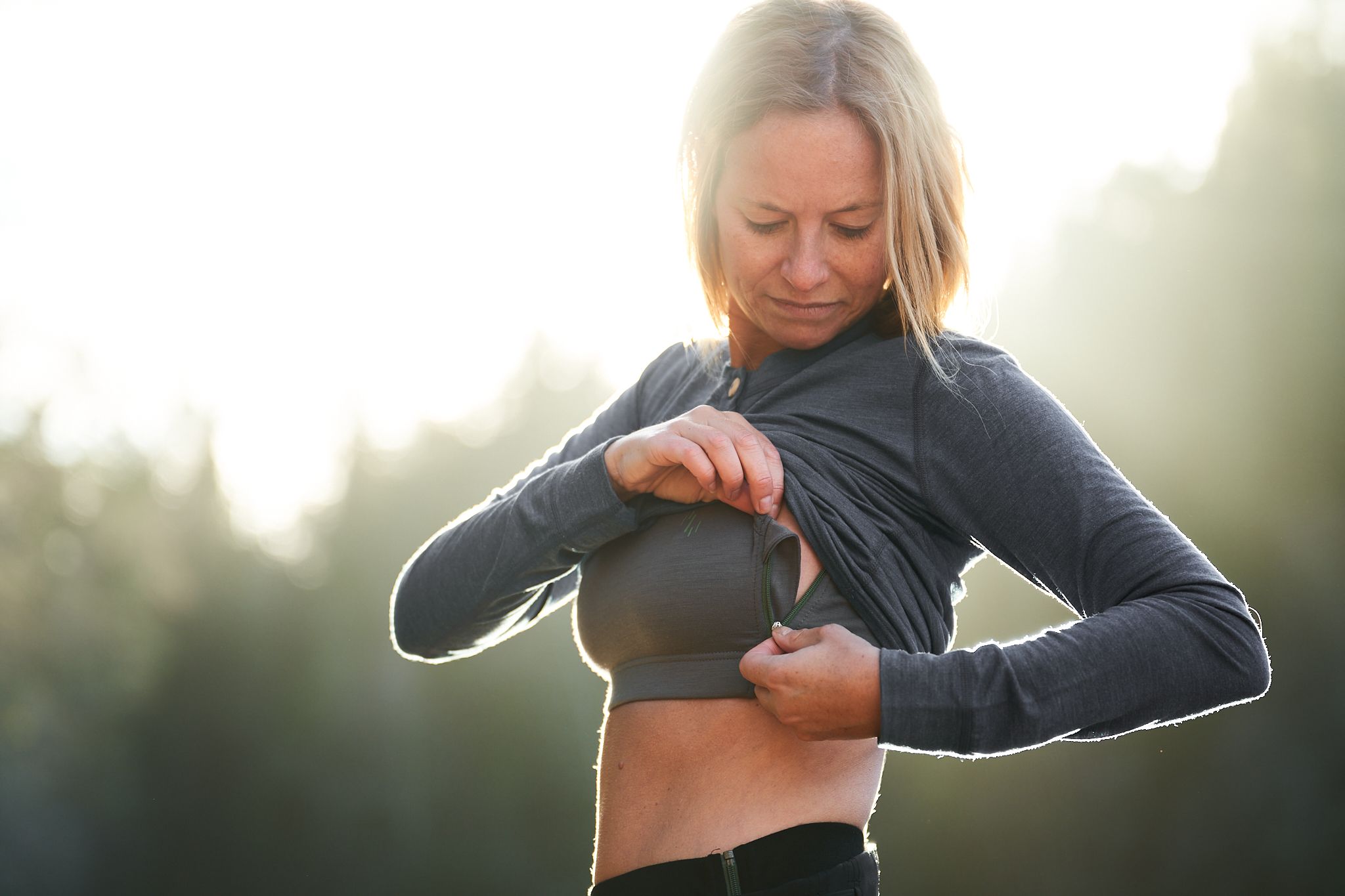 Woman zipping off her Zipbra