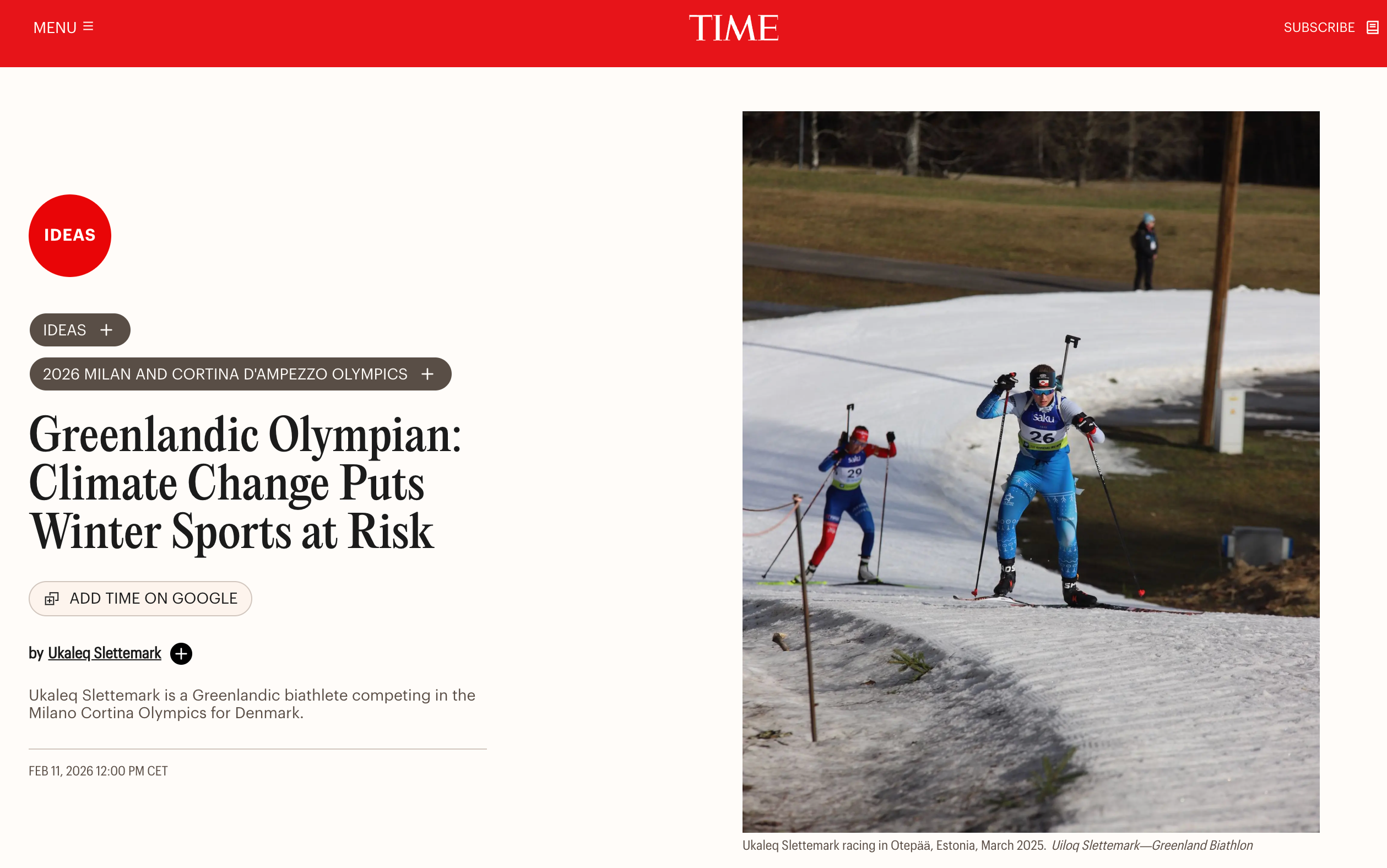 Skjermbilde av artikkelen i Time Magazine