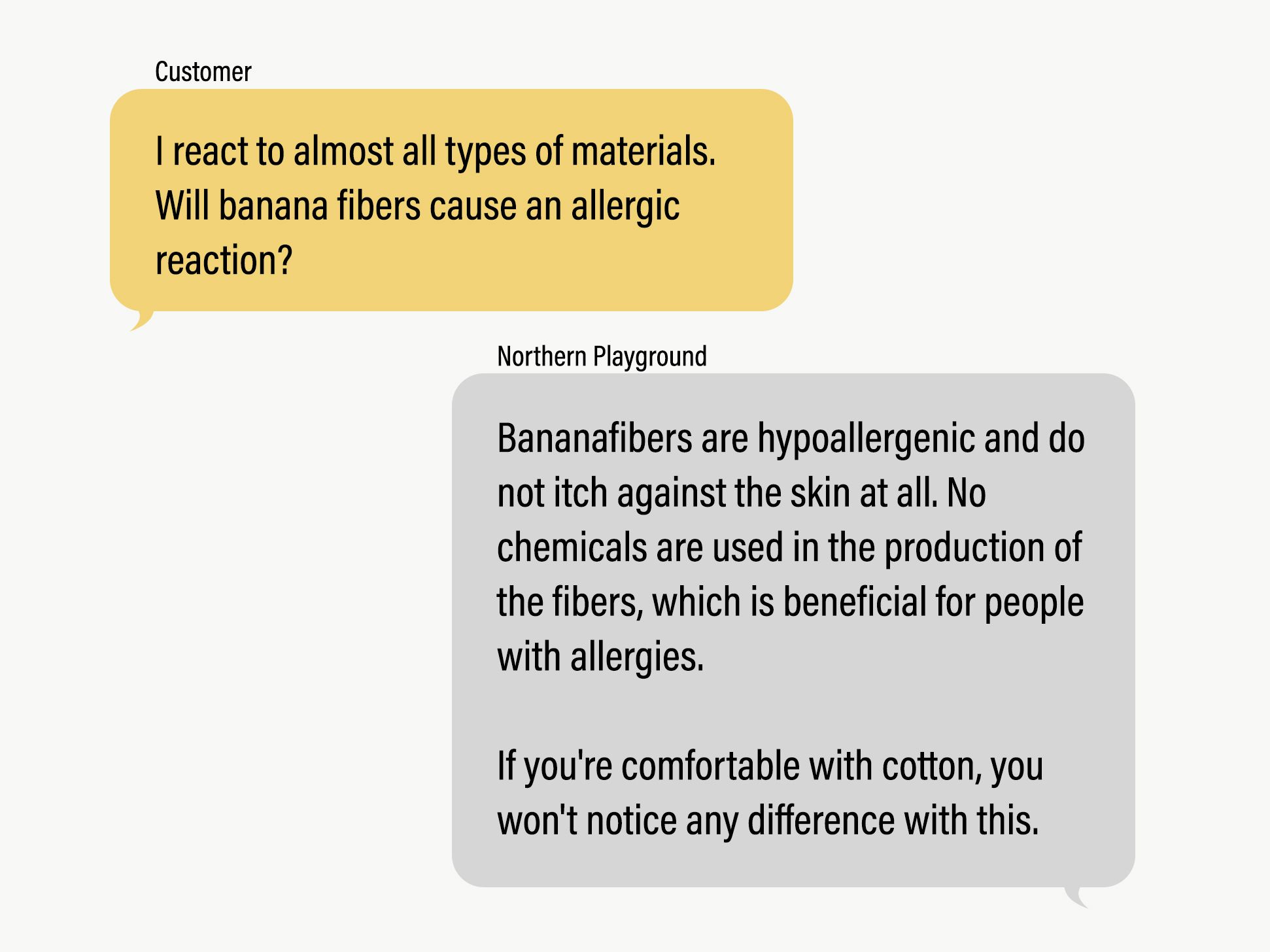 customer asks about allergies and t-shirt material