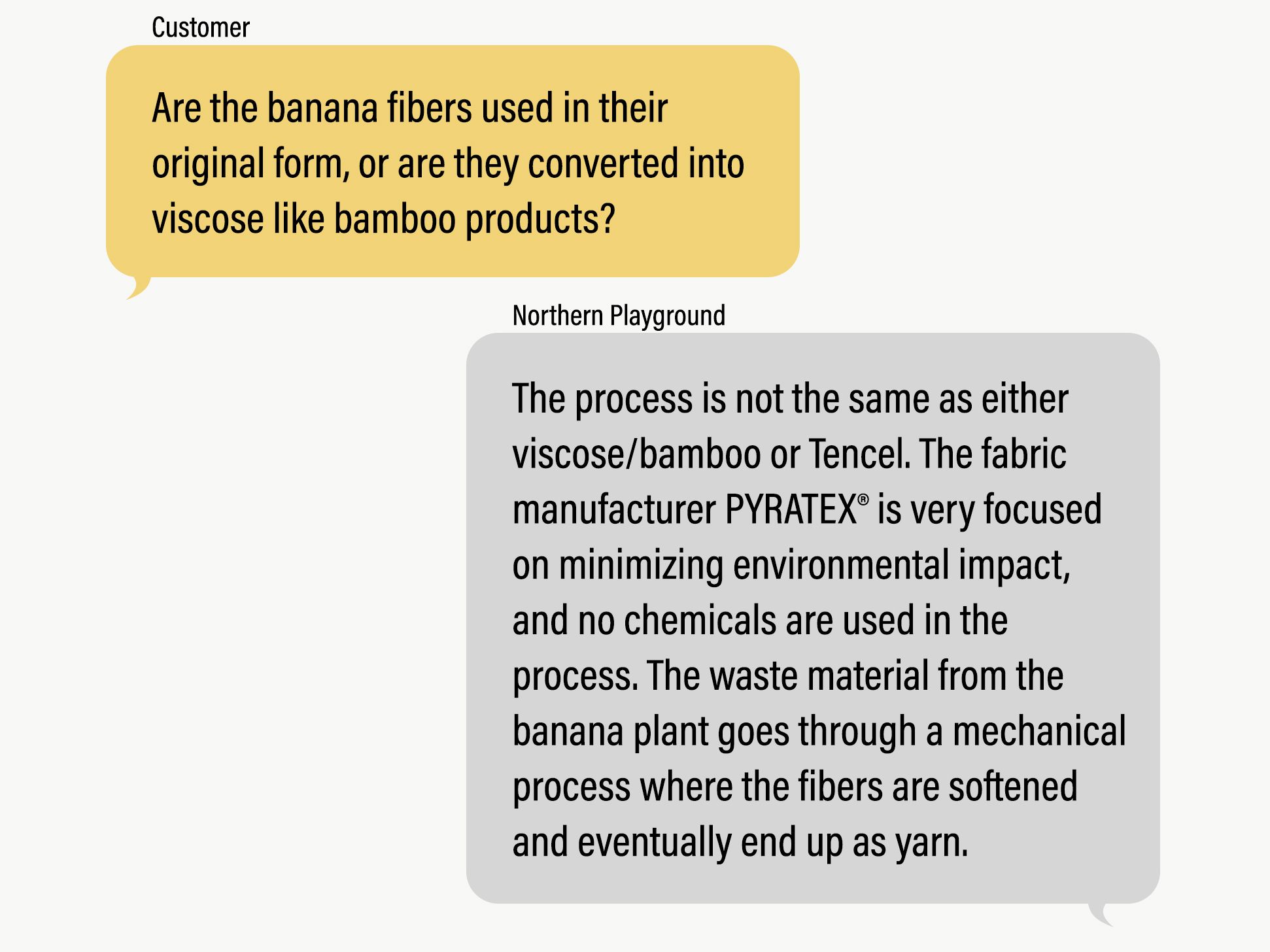 customer asks about banana fiber