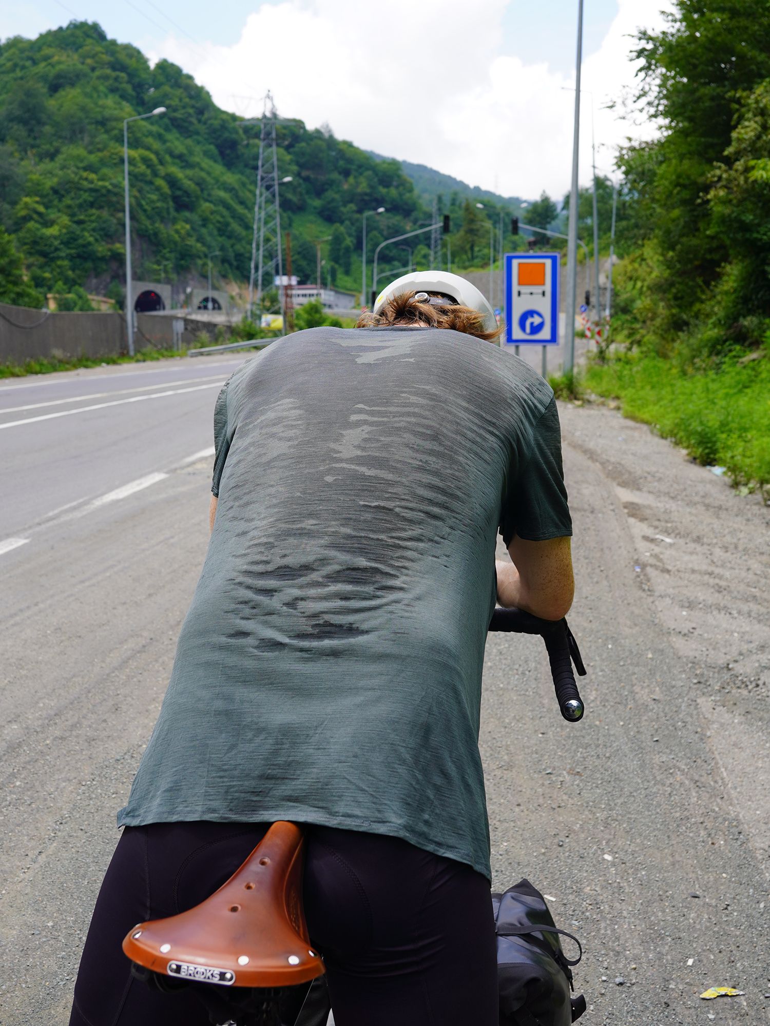 After a long day on the saddle the t-shirt is sweaty and dusty from traffic