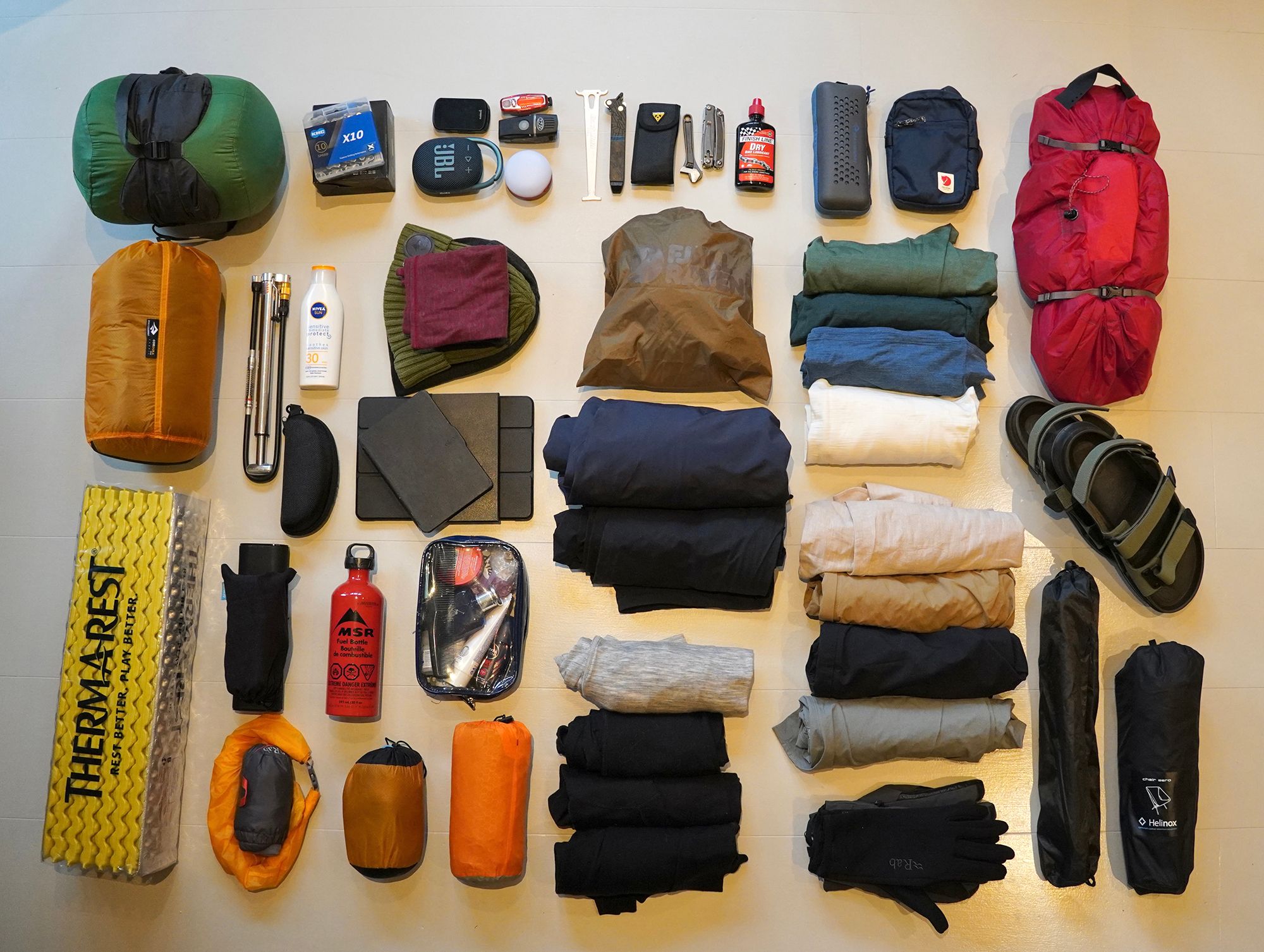 Things for bike packing organized neatly 