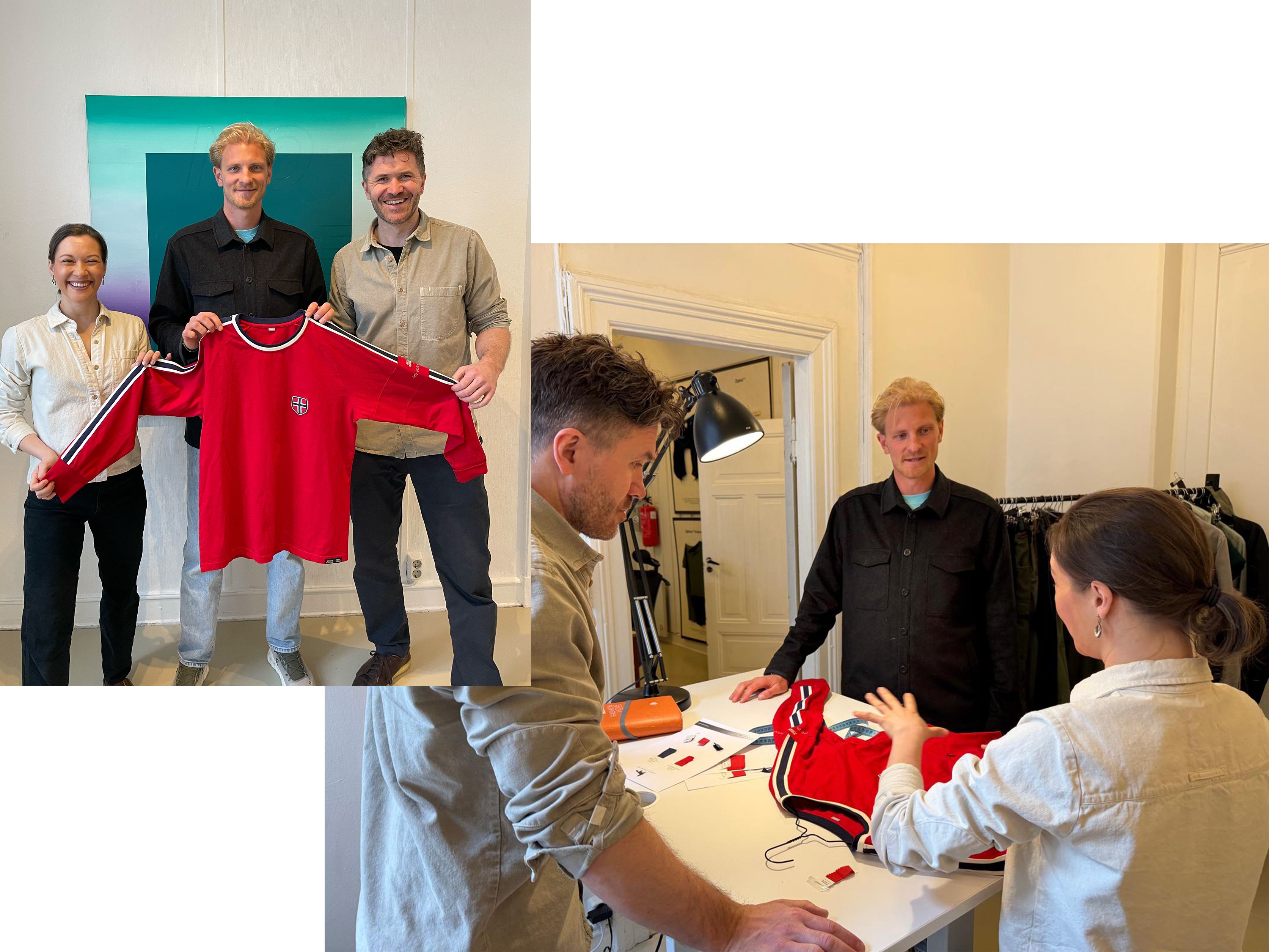 Norsk landslagsspiller i fotball, Morten Thorsby fra We Play Green og Northern Playground ser på The Play More Jersey før den produseres