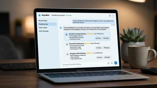 ai recommending businesses on laptop screen