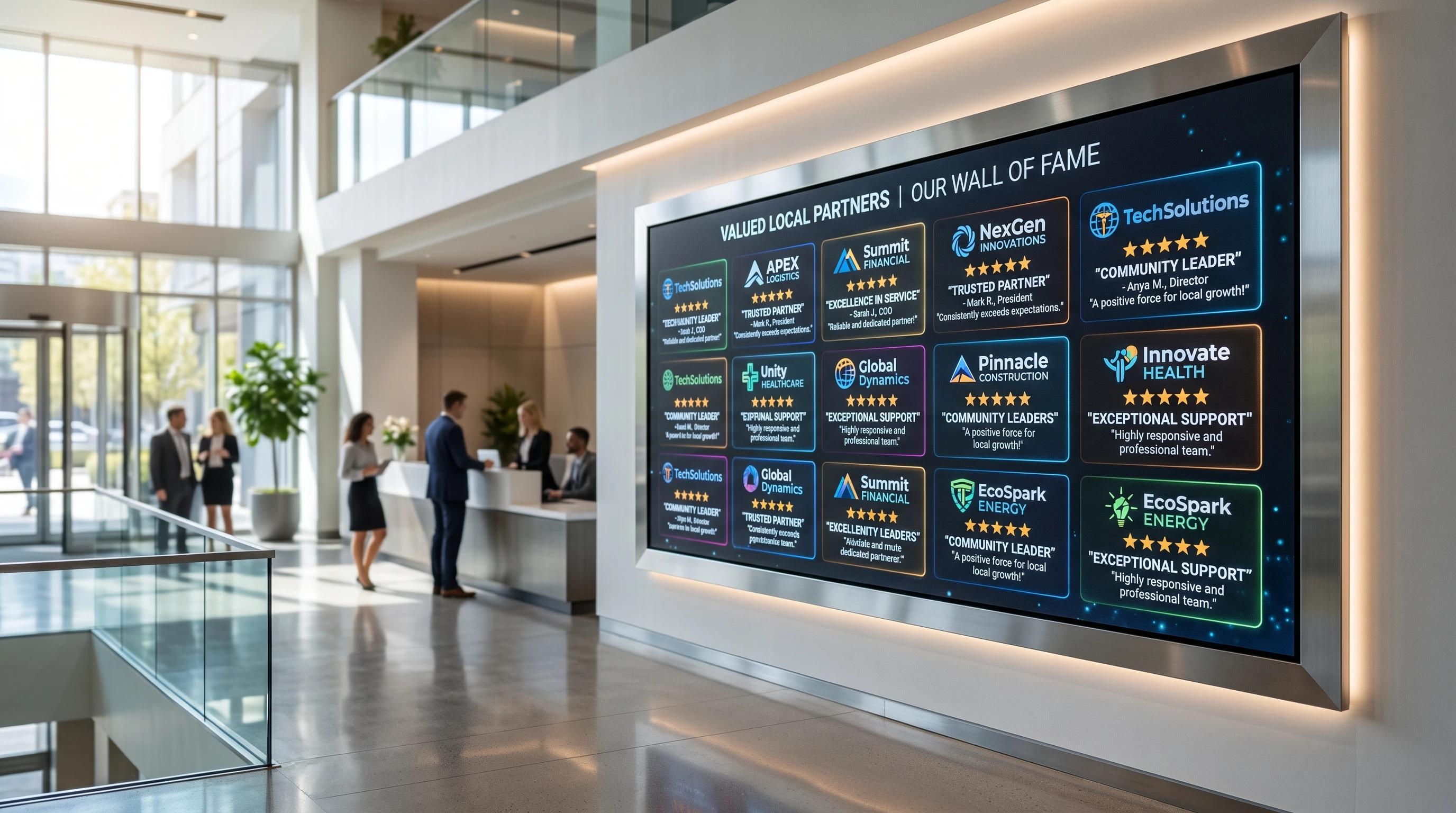 business wall with other related companies on it