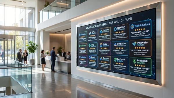 business wall with other related companies on it