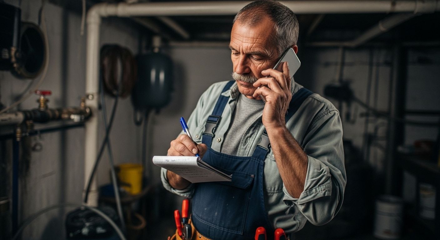 a plumber talking a phone call from a new lead