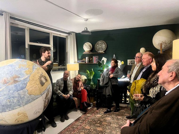 Guiding the Venice in Peril team through my bespoke globe making process