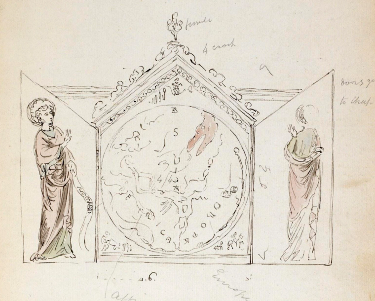 1784 sketch of the triptych containing the Hereford Mappa Mundi