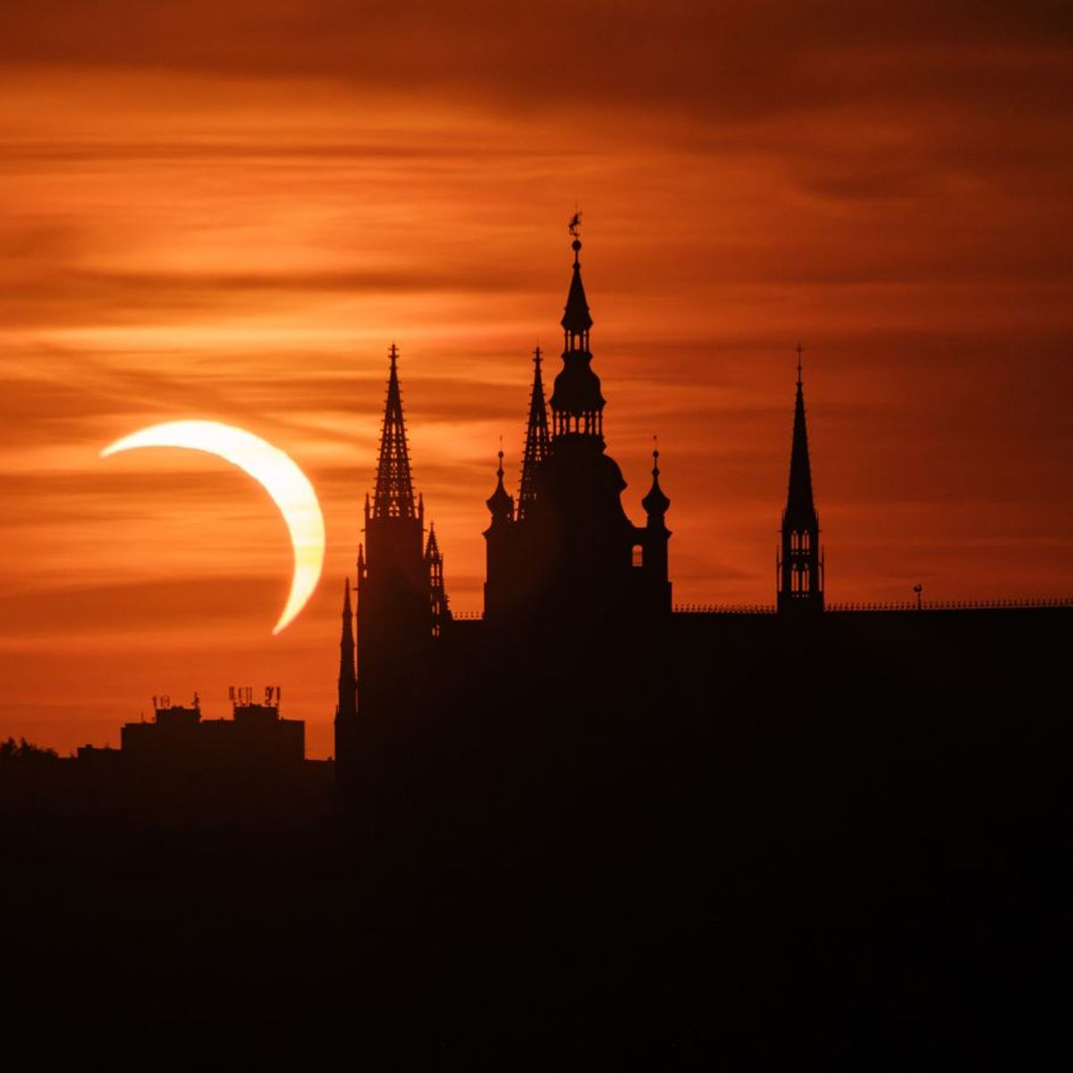 Partial Eclipse from behind the St. Vitus Cathedral, Prague, Czechia