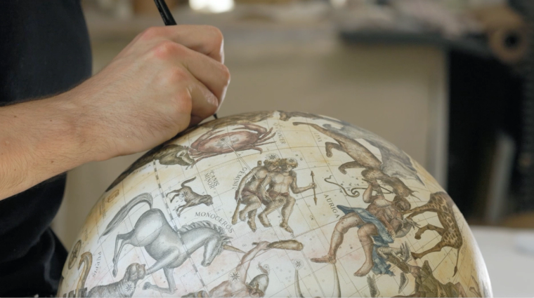 Leonardo Frigo handpainting the Celstial Globe