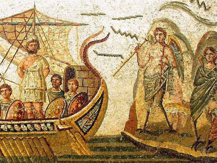 Floor mosaic of Ulysses and the Sirens at the Bardo National Museum, Tunis