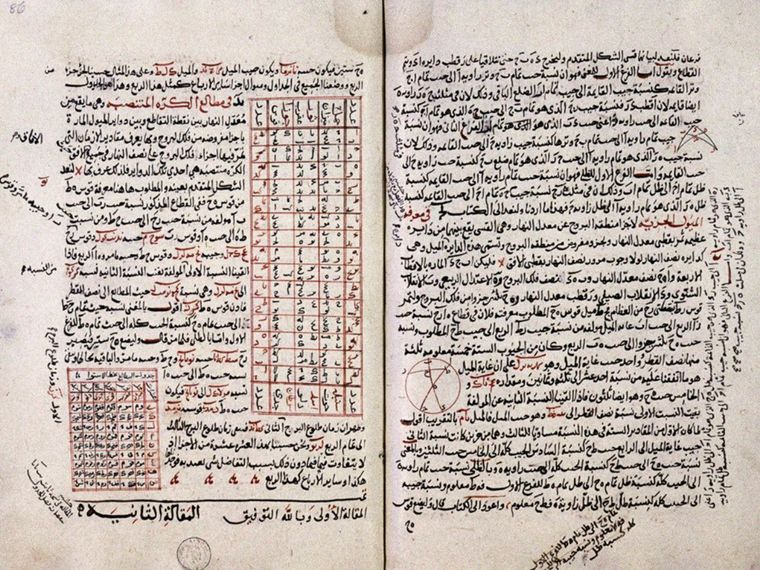Pages from the Almagest in Arabic showing astronomical tables