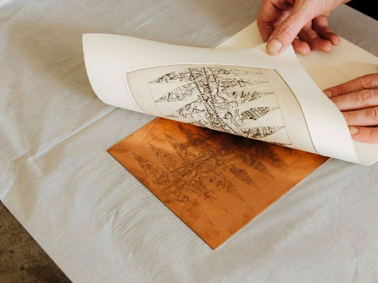 printing a map from copper plate to create a bespoke globe